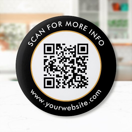 Aangepaste QR-code Tekst zwart wit goud Ronde Button 5,7 Cm