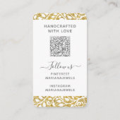 Aangepaste QR-code witte gouden oorbellen displayk Visitekaartje (Achterkant)