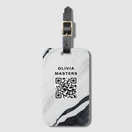 Aangepaste QR-code zwarte marmer Bagagelabel (Voorkant (verticaal))