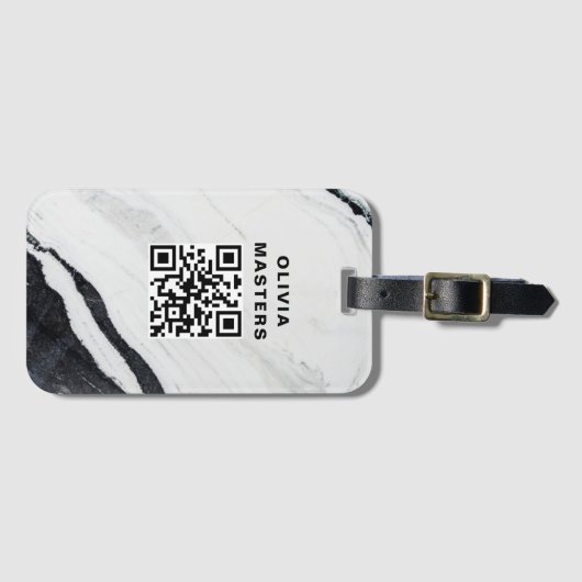 Aangepaste QR-code zwarte marmer Bagagelabel (Voorkant (horizontaal))