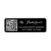 Aangepaste QR-codenaam Tekst Zwart Retouradres Etiket (Voorkant)