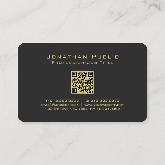 Aangepaste QR-codetypografie Gold Text Name Script Visitekaartje (Achterkant)