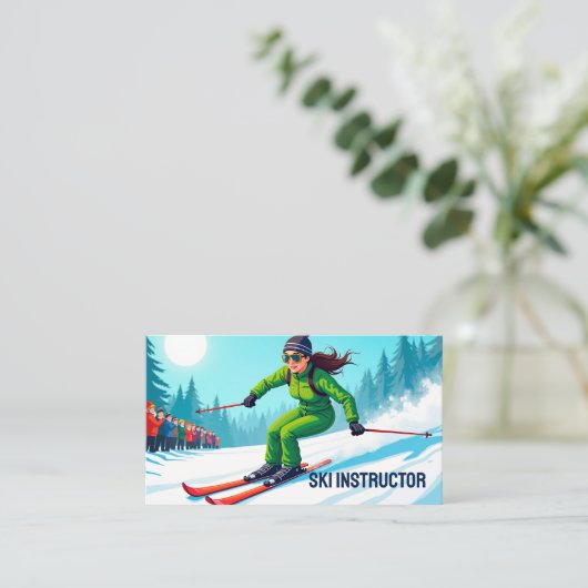 Aangepaste QR Ski Instructor Visitekaartje (Staand voorkant)