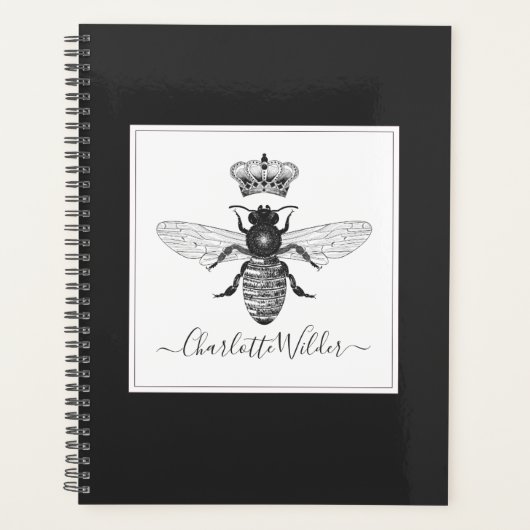Aangepaste Queen Bee en Crown Script Handtekening Planner (Voorkant)