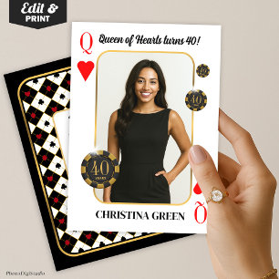 Aangepaste Queen of Hearts verjaardagsuitnodiging, Kaart