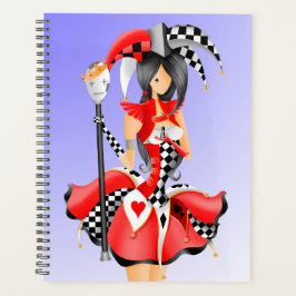 Aangepaste Quirky Jester en Poppenkoning Rood Blau Planner