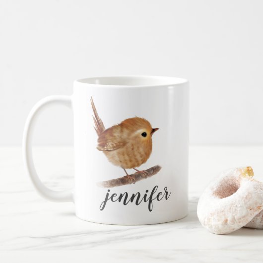 Aangepaste Quirky Wren Bird Mok (Met donut)