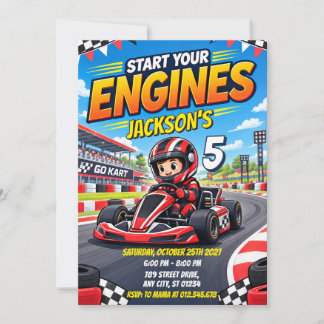 Aangepaste raceauto go-karting verjaardag kaart