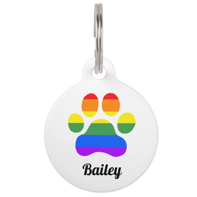 Aangepaste Rainbow Paw Print Dog ID Label Huisdierpenning (Voorkant)