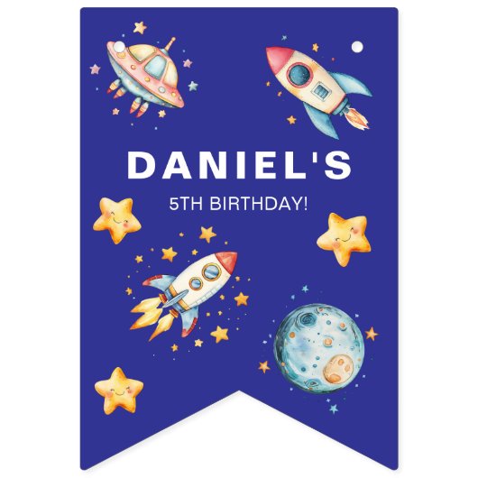 Aangepaste Raketschip Space-Theme Party Bunting Vlaggetjes (Tweede vlag)