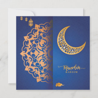 Aangepaste Ramadan Kareem Mubarak Blauw & Goud 4 Feestdagenkaart
