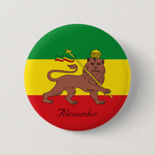 Aangepaste Rastafaire vlag van Ethiopië Lion Juda Ronde Button 5,7 Cm