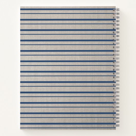 Aangepaste recept voor beige linnen blauwe strepen notitieboek (Achterkant)