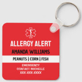 Aangepaste Red Allergy Alert Emergency Sleutelhanger (Achterkant)