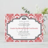 Aangepaste Red Damask Black White Wedding-uitnodig Kaart (Staand voorkant)
