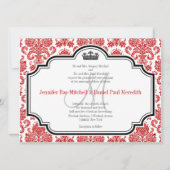 Aangepaste Red Damask Black White Wedding-uitnodig Kaart (Voorkant)