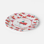 Aangepaste Red Fire Truck Party Pattern Birthday Papieren Bordje (Gekanteld)