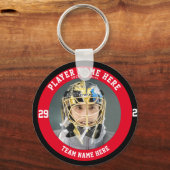 Aangepaste Red Youth Ice Hockey Teams Button Sleut Sleutelhanger (Voorkant)