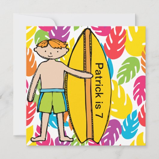 Aangepaste Redhead Boy Surfer Birthday nodigt uit Kaart (Voorkant)