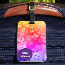 Aangepaste regenboogkleuren Gelukkige glimlach Paa Bagagelabel