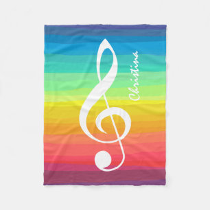 Aangepaste regenboogWaterverf Treble Clef Fleece Deken