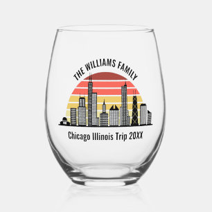 Aangepaste reis souvenir van Chicago zonsondergang Wijnglas Zonder Voet