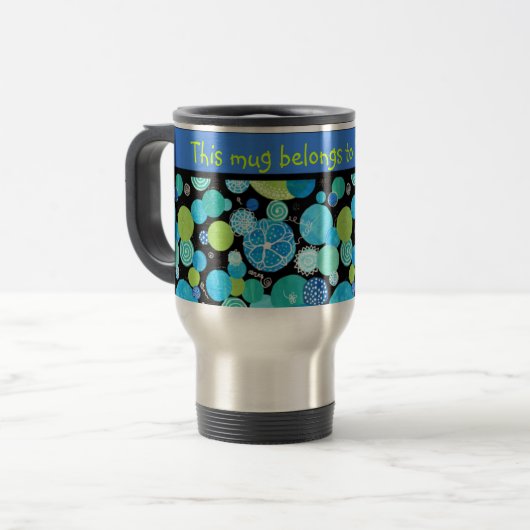 Aangepaste reismuis, Quirky Blue Moons Pattern Reisbeker (Voorkant links)