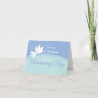 Aangepaste relatie peetzoon doop duif op blauw