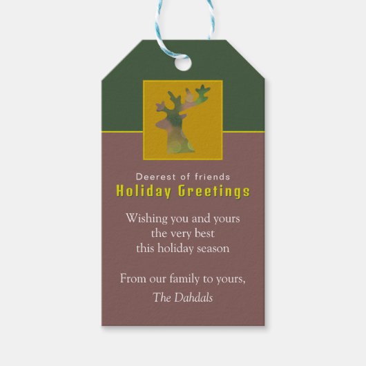 Aangepaste rendieren dennen groen rood elegante ke cadeaulabel (Voorkant)