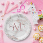 Aangepaste rendy Roos Gold Marble Monogram Sjabloo Papieren Bordje (Feest)