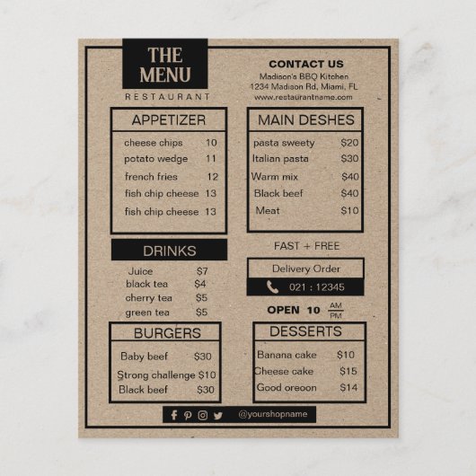 Aangepaste restaurant menukaart Flyer (Voorkant)