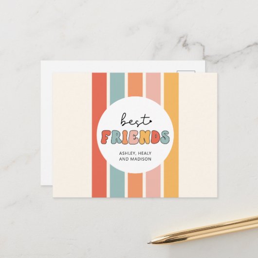 Aangepaste Retro Beste Vrienden BFF's Schattige Be Briefkaart (Voorkant / Achterkant in situ)