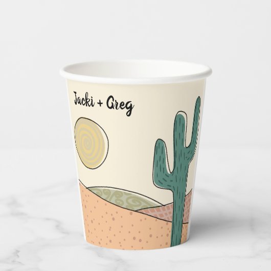 Aangepaste Retro Boho Desert Cactus Bruiloft Papieren Bekers (Achterkant)