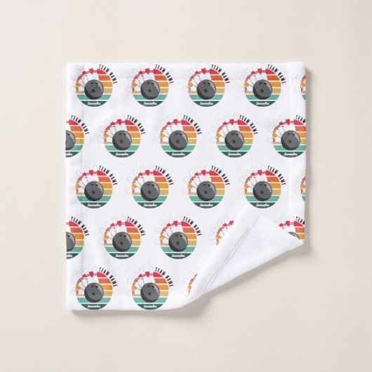 Aangepaste Retro Bowling Pins Team & Speler Naam Bad Handdoek (Wasdoekje)