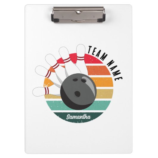 Aangepaste Retro Bowling Pins Team & Speler Naam Klembord (Voorkant)