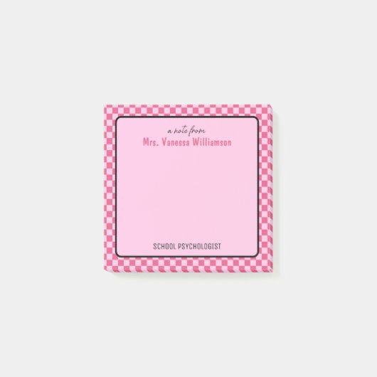 Aangepaste retro check patroon school psycholoog post-it® notes (Voorkant)