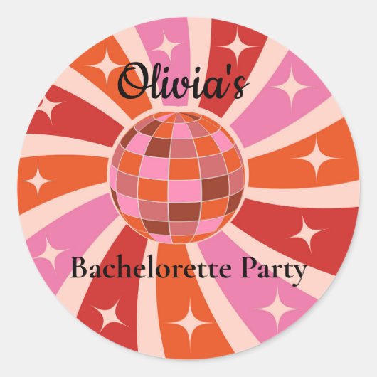 Aangepaste Retro Disco bal Bachelorette feestje  Ronde Sticker (Voorkant)