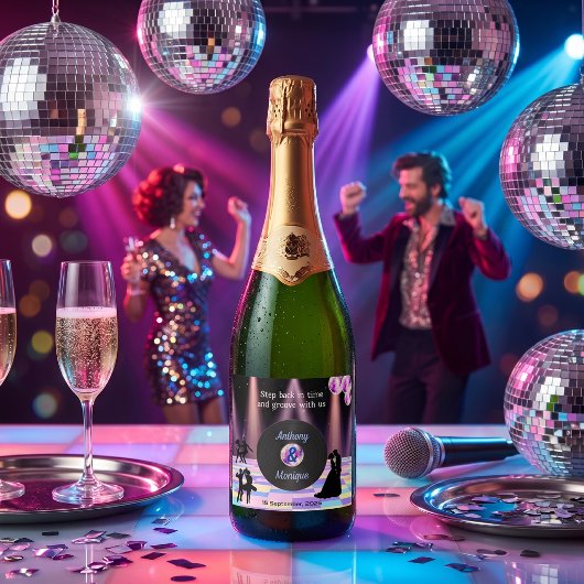 Aangepaste Retro Disco Bruiloft Sparkling Wijnetiket