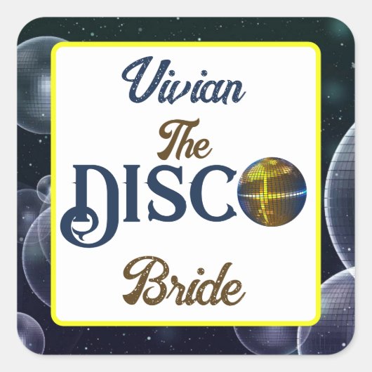 Aangepaste Retro Disco Meidenavond Disco Bruid Vierkante Sticker (Voorkant)