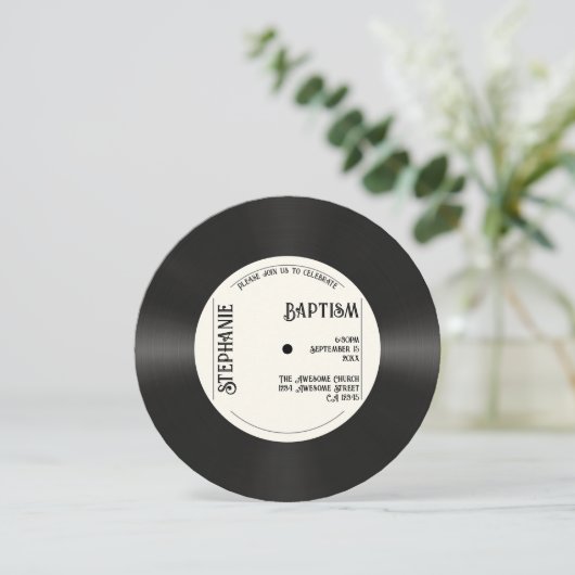Aangepaste Retro Faux Vinyl Record Doop Kaart (Staand voorkant)