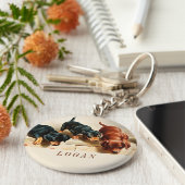 Aangepaste Retro Funny Cute Dachshund Puppies Sleutelhanger (Zijkant)