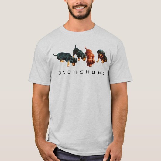 Aangepaste  Retro Funny Cute Dachshund Puppies T-shirt (Voorkant)