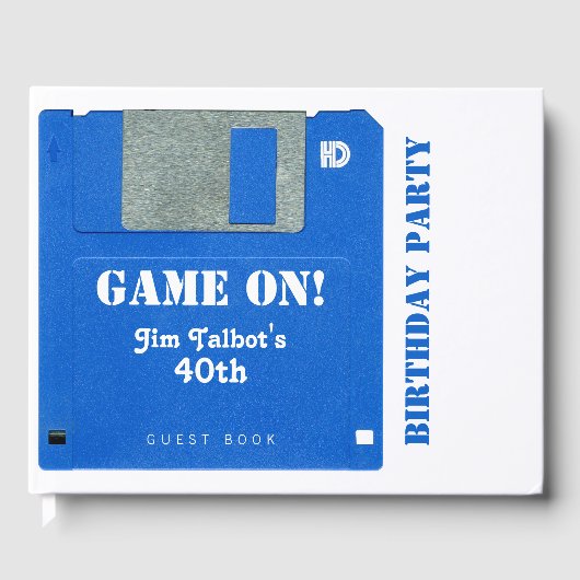 Aangepaste Retro Game Birthday diskettestation 3,5 Gastenboek (Voorkant)