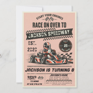 Aangepaste Retro Go Kart Verjaardagsfeestje Kaart