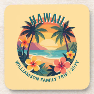 Aangepaste Retro Hawaï Tropische Vakantie Familie Bier Onderzetter