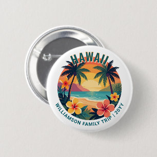 Aangepaste Retro Hawaï Tropische Vakantie Familie Ronde Button 5,7 Cm
