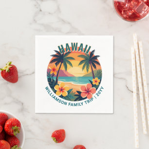 Aangepaste Retro Hawaï Tropische Vakantie Familie Servet