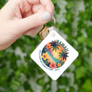 Aangepaste Retro Hawaï Tropische Vakantie Familie Sleutelhanger