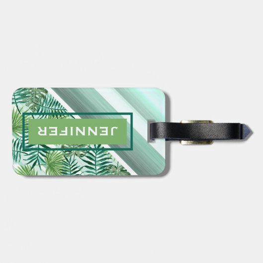 Aangepaste Retro Hip Tropical Green Palm Leafs Pat Bagagelabel (Achterkant horizontaal)