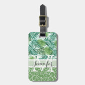 Aangepaste Retro Hip Tropical Green Palm Leafs Pat Bagagelabel (Voorkant verticaal)